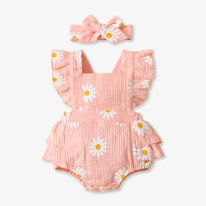 100% Cotton 2pcs Daisy Print Crepe Fabric Baby Romper Set