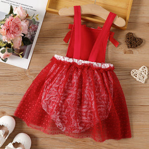 Baby Girl 95% Cotton Lace Textured Sleeveless Mesh Party Dress Romper