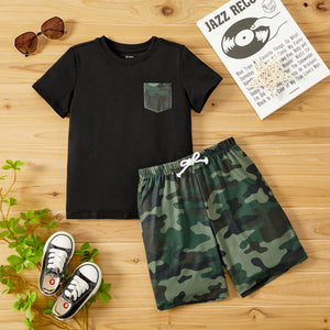 Naia 2pcs Toddler/Kid Boy Pocket Design Short-sleeve Tee and Camouflage Print Shorts Set