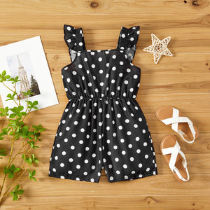 Toddler/Kid Girl Polka dots Ruffled Strap Rompers