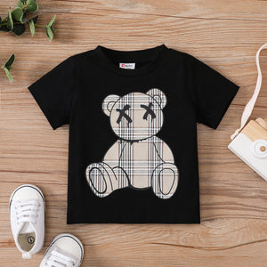 Baby Girl/Boy Plaid Bear Graphic Short-sleeve Tee