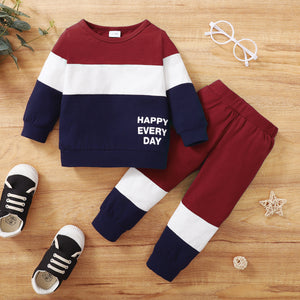 2pcs Baby Boy 95% Cotton Long-sleeve Letter Print Colorblock Sweatshirt and Pants Set