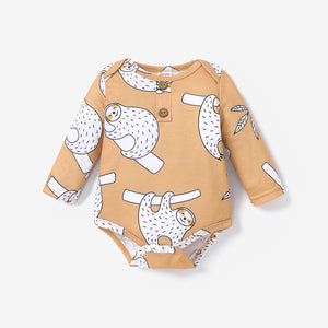 Baby Boy Apricot/Blue All Over Animal Print Long-sleeve Romper