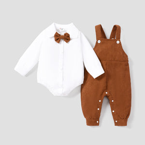 100% Cotton 2pcs Baby Boy Casual Solid Color Long Sleeve Set