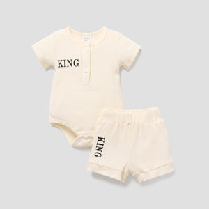 2pcs Baby Boy 95% Cotton Ribbed Letter Print Short-sleeve Romper & Shorts Set