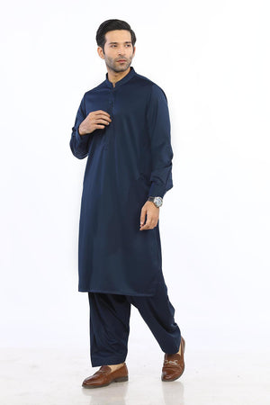 Blue Blended Casual Shalwar Kameez For Men