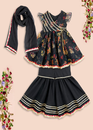 Qoas e Qazah - Floral Fantasy - 3 Piece Gharara Set