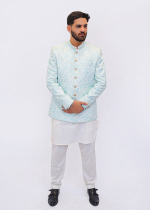 Sky Blue with White Embroidered Prince Coat