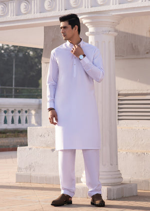 White Latha- Shalwar Kameez- Short collar