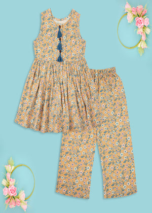 Qous e Qazah - Wheat - Printed 2 Piece Coordinate Outfit