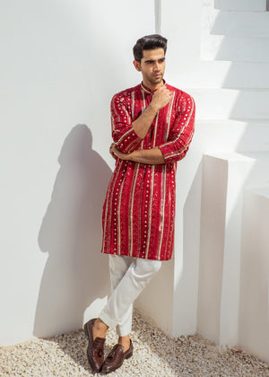 MR 53 Red Chanderi Kurta Pajama