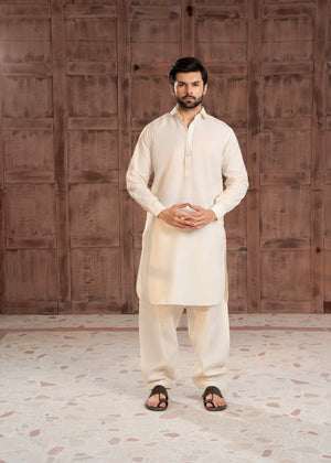 Off White Shalwar Kameez in Collar