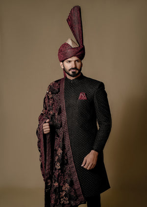 BLACK EMBROIDERY SHERWANI