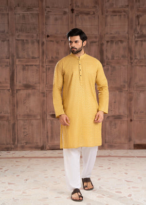 Golden Chikankari Kurta