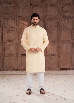 Cream Chickenkari EMB Kurta