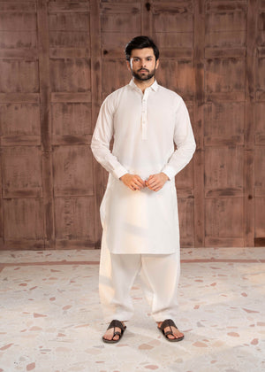 White Shalwar Kameez in Collar