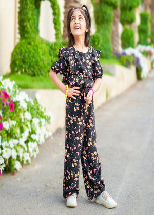 Black Floral Butterfly Pattern Jumpsuit