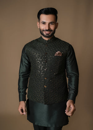 GREEN EMBROIDERY WAISTCOAT