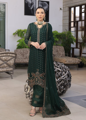 Racing Green Merakish Luxury Chiffon Unstitched 3pc suit