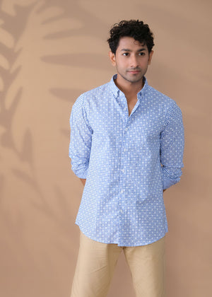 Blue Floral Pattern Casual Shirt - Slim Fit