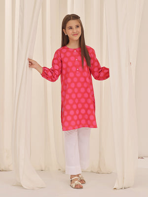 1Pc Printed Pret Kurti Cotton Dark Orange - OGKT-2310006