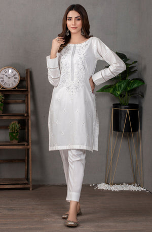 01 Piece Classic White Embroidered Shirt