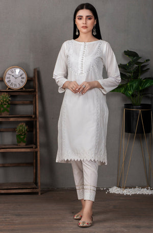 01 Piece Classic White Embroidered Shirt