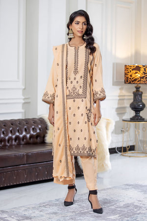 3 Piece - Embroidered Zari Peach - 503