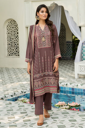 3 Piece -  Luxury Embroidered Peach - 608