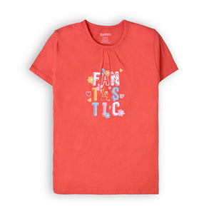 Girls Red Printed Tee