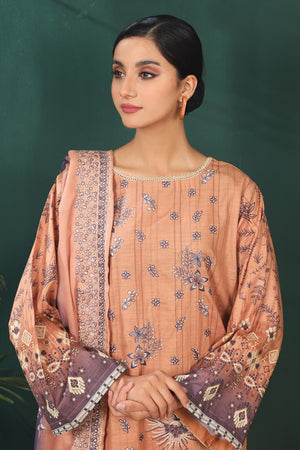 3 Piece - Premium Embroidered Khaddar - 8389