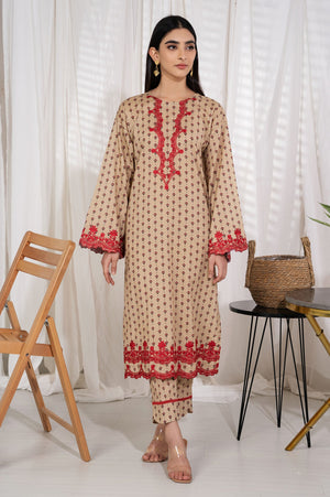 2 Pc Printed Embroidered Cambric Stitched Co-ords