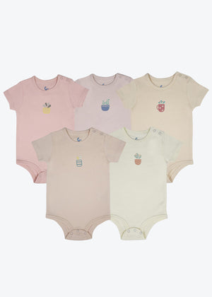Set of 5 Baby Bodysuits with beautiful Flowers