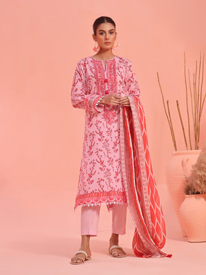 2Pc Embroidered Pret Shirt Dupatta Lawn Pink & Maroon - OWE2P-2401047