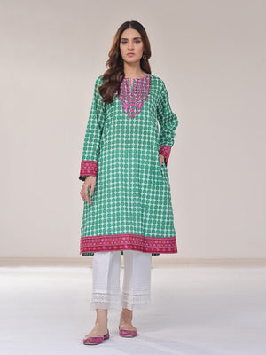 1Pc Embroidered Pret Kurti Lawn Green - OWEKT-2401013