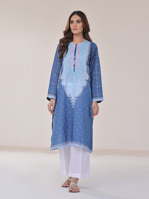 1Pc Embroidered Pret Kurti Lawn Blue & Ferozi - OWEKT-2401016