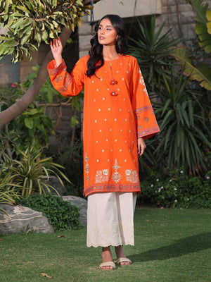 1Pc Embroidered Pret Kurti Dobby Orange - OWEKT-2401053