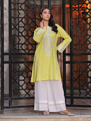 1Pc Embroidered Pret Kurti Dobby Yellow - OWEKT-2401054