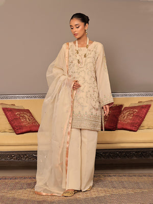 3Pc Embroidered Suit Pret Masoori Beige - OWE3P-2311004