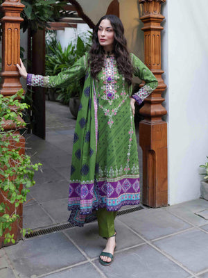 2Pc Printed Pret Shirt Dupatta Cambric Green - OW2P-2309003