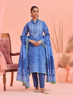 2Pc Printed Pret Shirt Dupatta Lawn Blue - OW2P-2401017