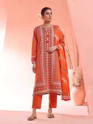 2Pc Printed Pret Shirt Dupatta Lawn Orange - OW2P-2401023