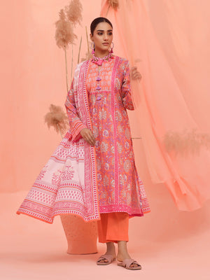 2Pc Printed Pret Shirt Dupatta Lawn Peach - OW2P-2401025