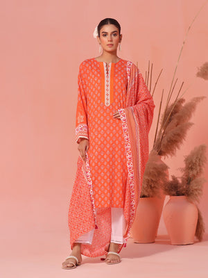 2Pc Printed Pret Shirt Dupatta Lawn Orange - OW2P-2401037