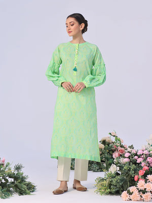 1Pc Printed Pret Kurti Lawn Lime Green - OWKT-2401005