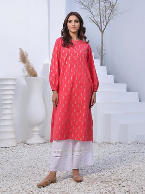 1Pc Printed Pret Kurti Lawn Red - OWKTG-2310009