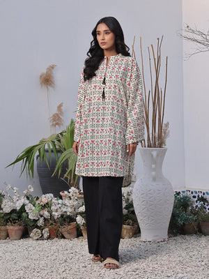 1Pc Printed Pret Kurti Lawn Off White & Brown - OWKTG-2310013