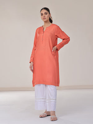 1Pc Solid Pret Kurti Cotton Orange - OWKTG-2309032