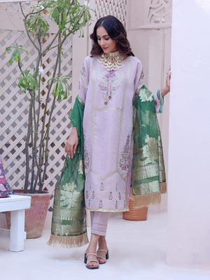 3Pc Embroidered Unstitched Masoori Purple - OWMEJ3P-17006-A