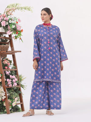 2Pc Printed Unstitched Lawn Blue - OL2PT-6134-B